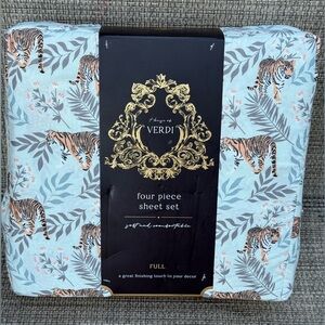 Verdi Tiger Jungle Safari Pattern Palm Trees Polyester FULL Sheet Set 4pc